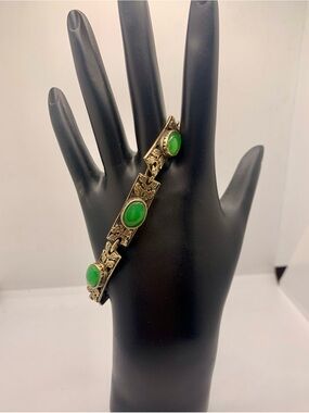 Green Stone Gold-Tone Link Bracelet - Women Jewelry